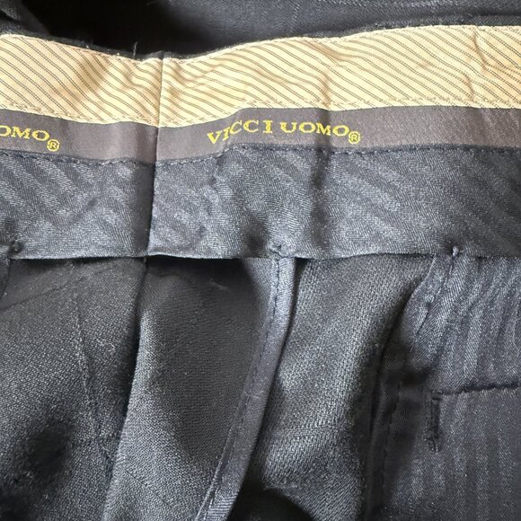 Vicci Uomo Suit Black Window Pane 4 Button Jacket & Pants Cuffed Hem Sz 42L/35W - Picture 14 of 15